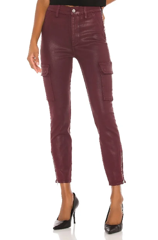 Skinny Cargo With Faux Front Pockets In Merlot Coated Women's Clothes For Special Occasions