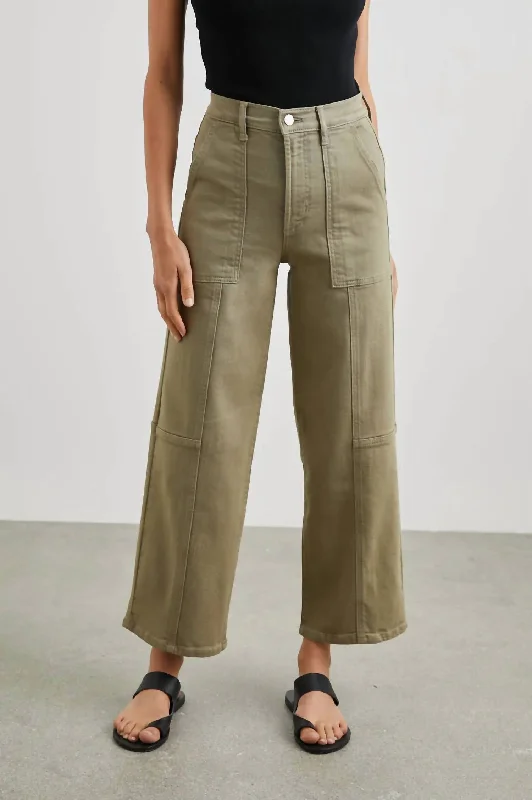 Getty Crop Utility Wide Leg Pant In Washed Olive Chic Women's Clothing