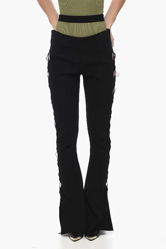 ANDREĀDAMO High-waisted Knit Flared Pants with Cut-out Details Women's Tops And Clothing