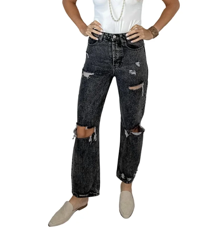 Dissed Ripped Jeans In Washed Black Stylish Outerwear Clothes For Women