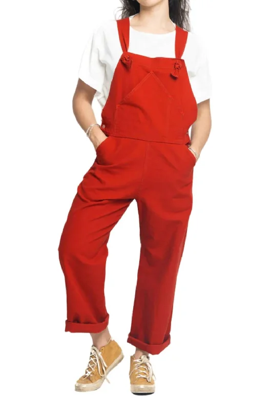 Tie Overalls In Red Women's Fashionable Clothing Sets