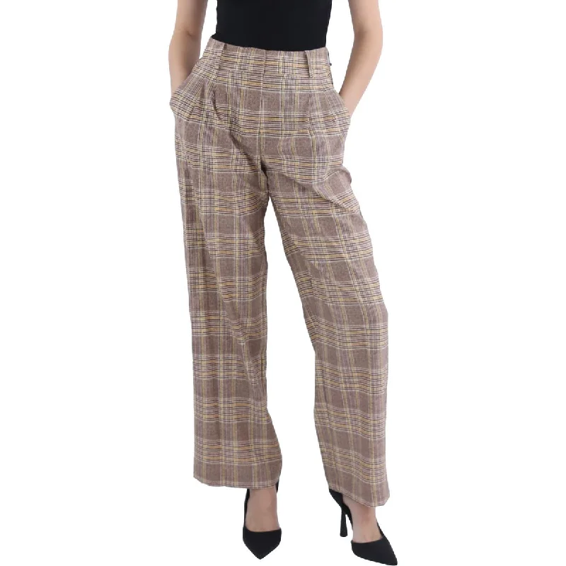 Womens Houndstooth High Rise Wide Leg Pants Women's Luxury Attire