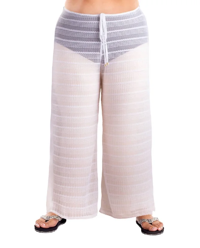 Arrow Chevron Textured Tie Front Pants - Plus In White Chic Clothes For Women