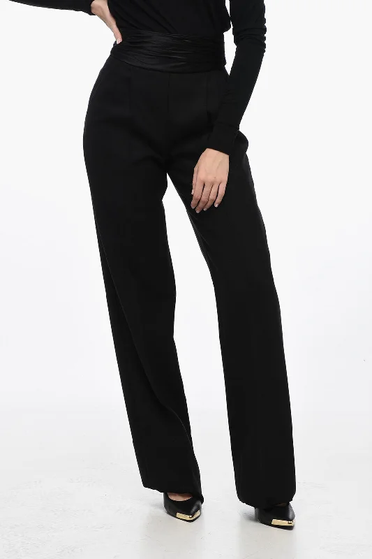 LaQuan Smith Pleated Tailored Pants with Sash-Belt Online Boutiques