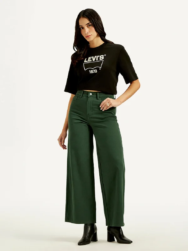 Women's High Rise Vintage Chino Wide Leg Dark-Green Jeans Women's Comfortable Lounge Attire