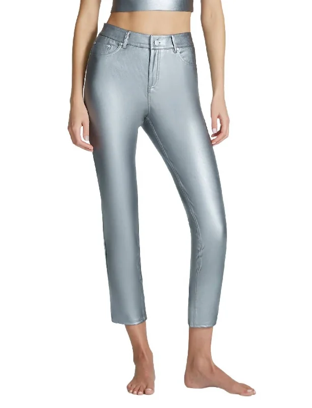 Faux Leather Five Pocket Pant Slg69 In Platinum Trendy Online Boutiques