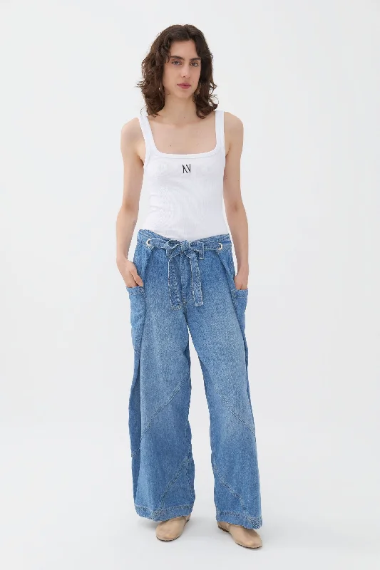 Contrast Top Stitching Pockets Jeans Women's Clothing Online Sale