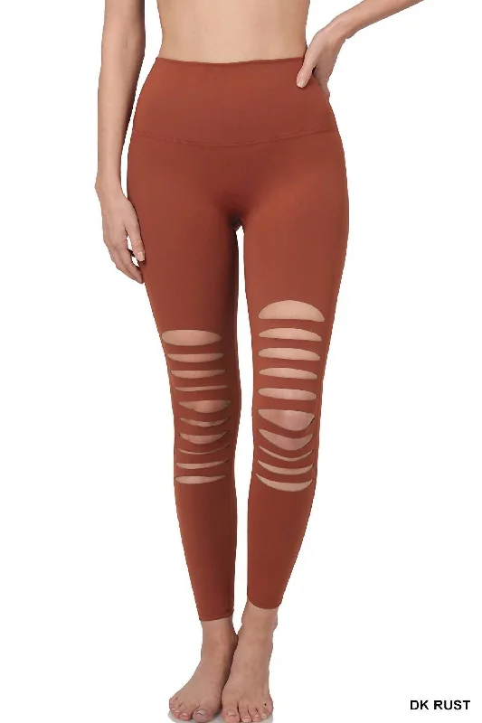 Gypsy Cut Out Biker Leggings In Rust Affordable Women's Clothing