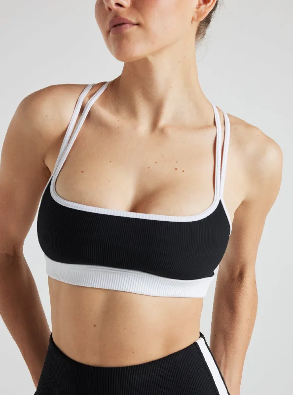 Electric Rib Color Block Bra - Black White Women's Cozy Outfit For Lounging