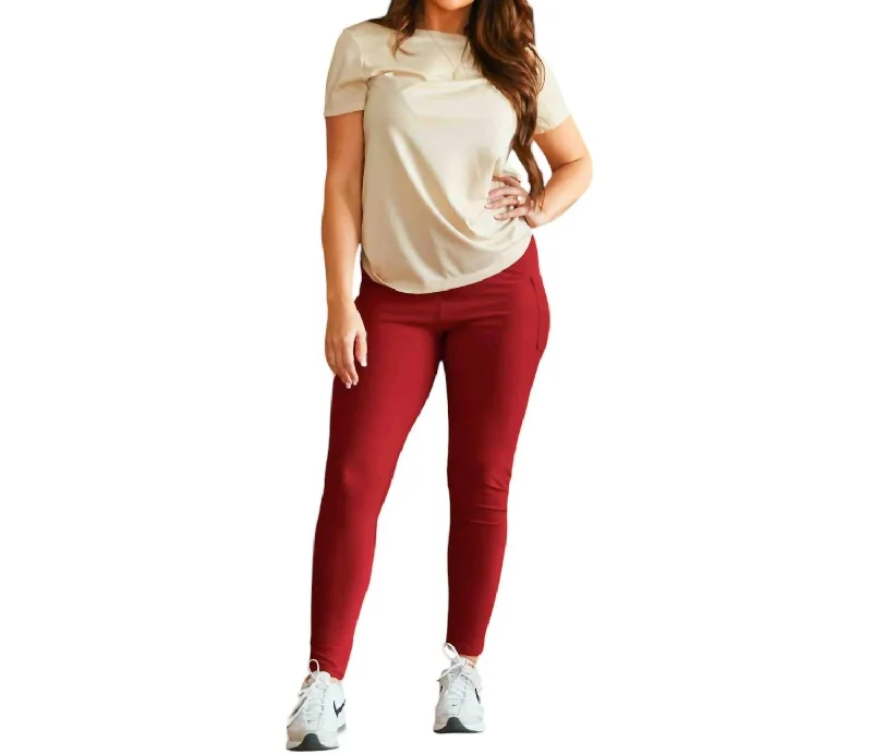 Full Length Leggings With Pocket In Red Women's Plus-Size Clothes