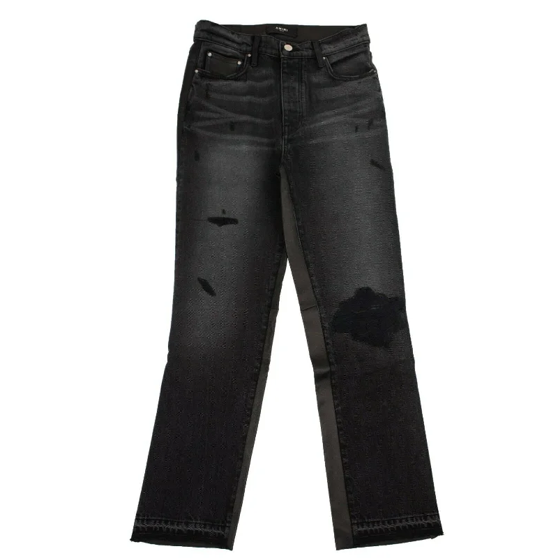 Women's Black Leather Hybrid Cropped Jeans Women's Work Apparel