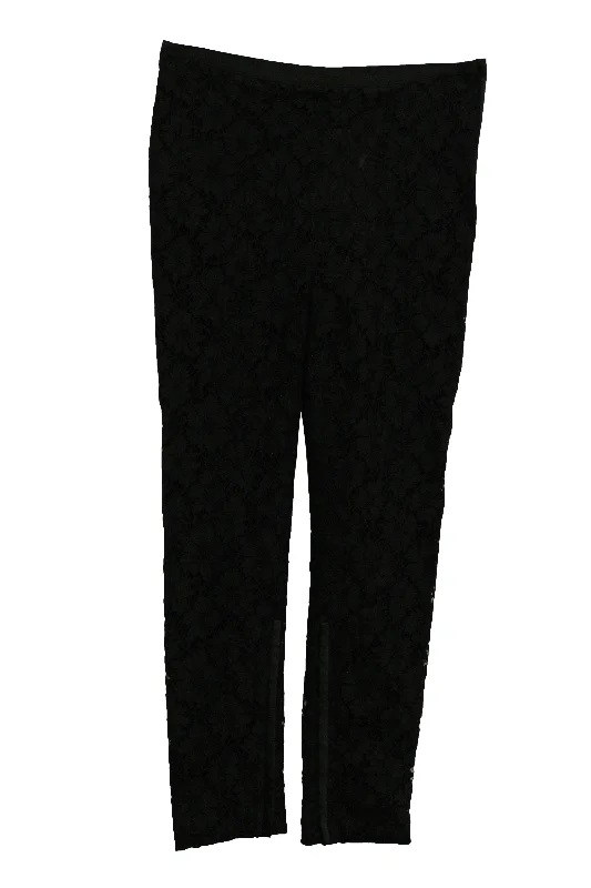 Valentino Lace Pants With Side Zip in Black Viscose Stylish Women's Apparel