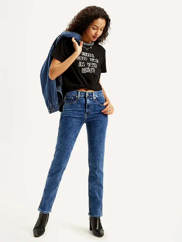 Women's High Rise 724 Slim Fit Blue Jeans Women's Transitional Outfit