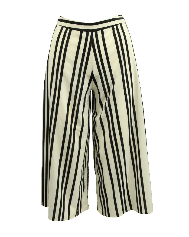 Alice + Olivia Striped Wide Leg Pants in White Polyester Affordable Luxury Women's Garments