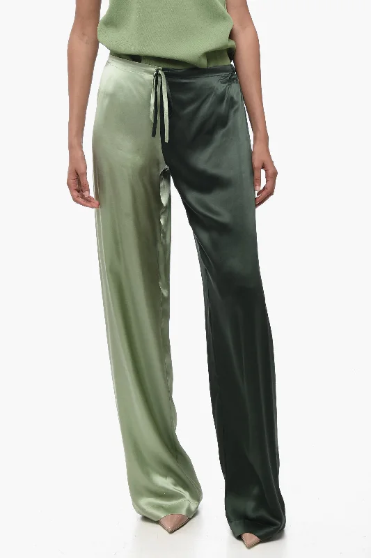 WOERA Two Tone Silk Palazzo Pants with Drawstring Limited Time Offer