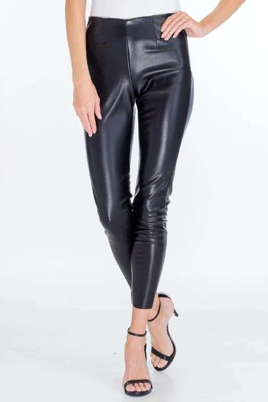 Faux Leather Leggings In Black Women's Travel Outfit Set