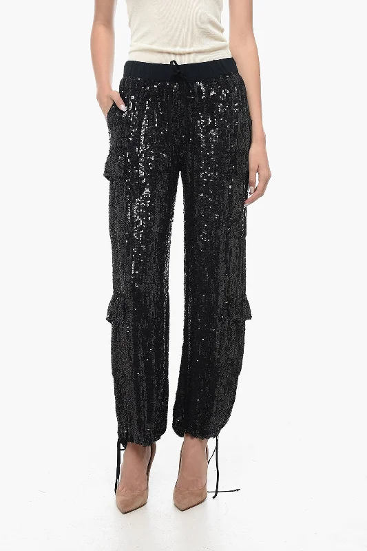 Parosh Sequined Cargo Pants with Draw-String Eclectic Fashion