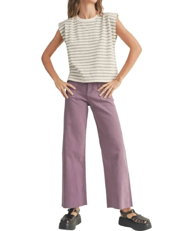 Stretch Wide Leg Cotton Pants In Grape Comfortable Women's Attire