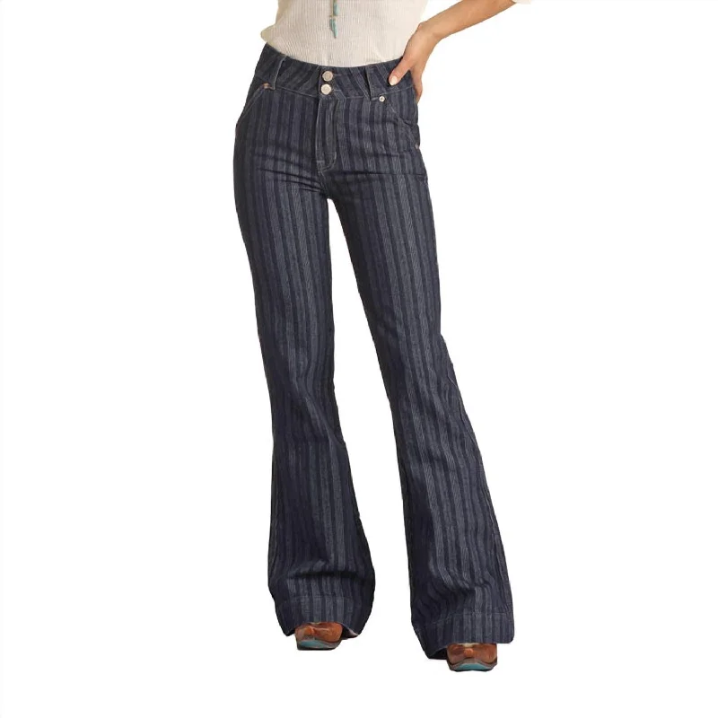 High Rise Stripe Jacquard Trouser Jean In Dark Wash Women's Wedding Apparel