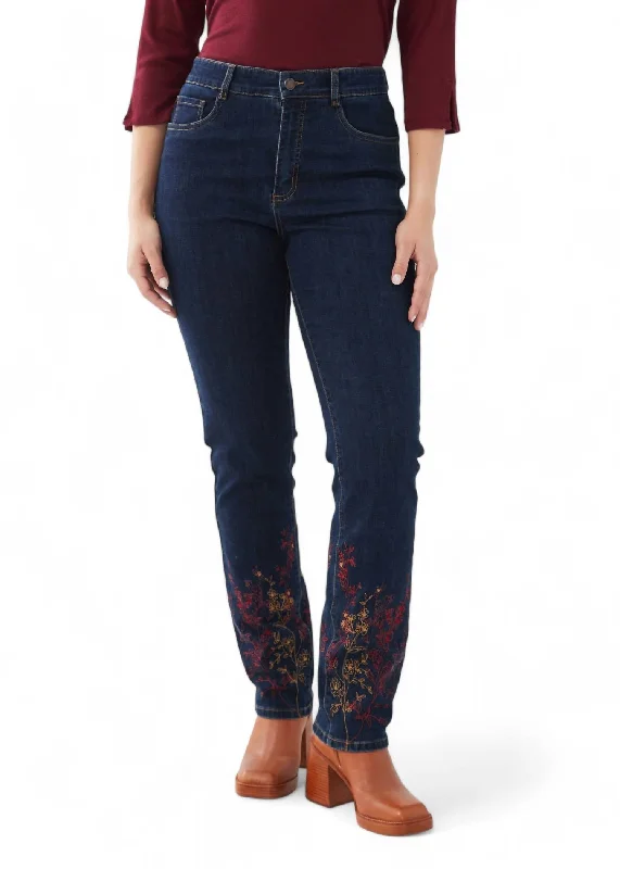 Suzanne Straight Leg Jean In Dark Rinse Embroidered Women's Everyday Apparel