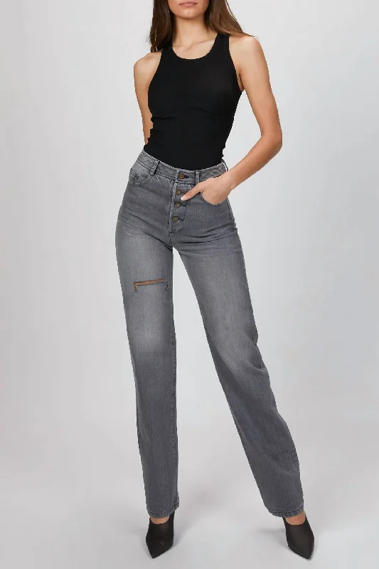 Vintage Cut Denim Pants In Grey Sale On Sale