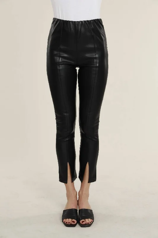 Vegan Leather Split Hem Legging In Black Women's Casual Clothing For Lounging