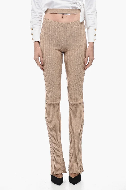 ANDREĀDAMO Ribbed Flared Pants with Cut Out Detail Edgy Fashion