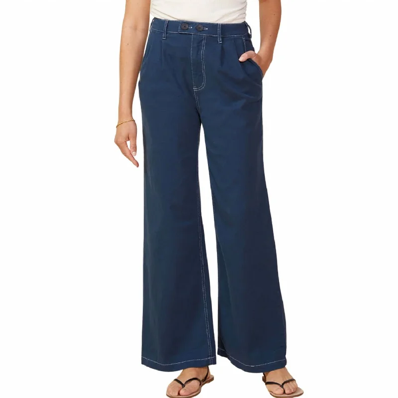 Cotton Twill Wide Leg Trousers In Dark Denim Sustainable Women's Clothing