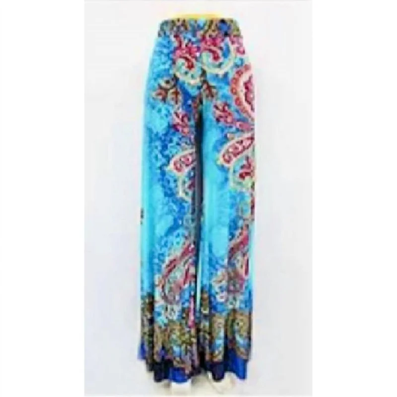 Women's Palazzo Pants In Turquoise Print Women's Vintage-Inspired Clothing