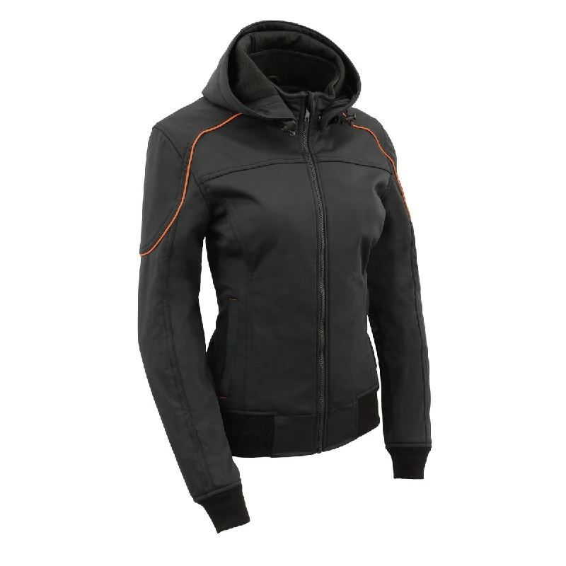 Milwaukee Leather MPL2764 Women's Black Soft Shell Armored Motorcycle Racing Style Jacket with Hoodie Women's Casual Garments