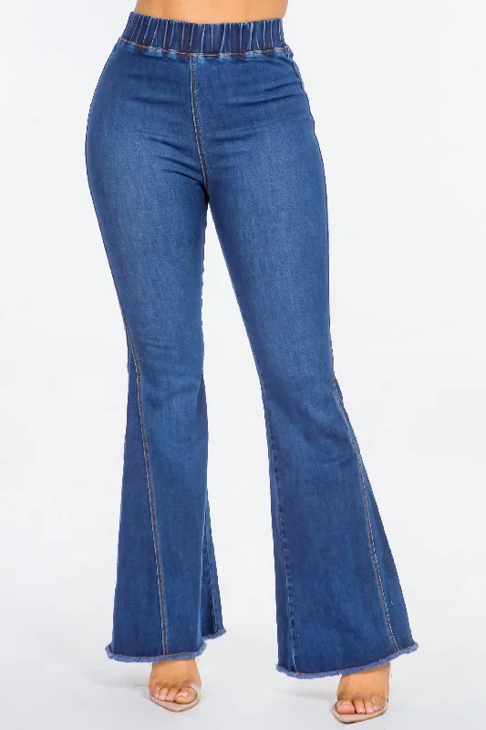 High Waist Curvy Flare Jeans In Dark Blue Versatile Women's Fashion