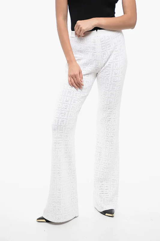 Givenchy Perforated Viscose Blend Flared Fit Pants with Monogram Moti End of Season Sale