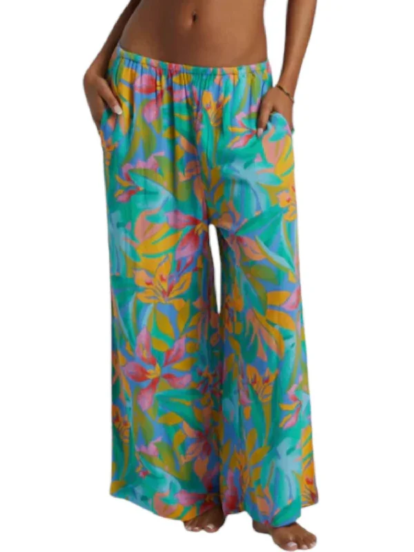 Sun Catcher Elastic Waist Printed Pants In Marina Sale Clearance