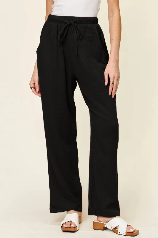 Texture Drawstring Straight Pants In Black Clothing Sales