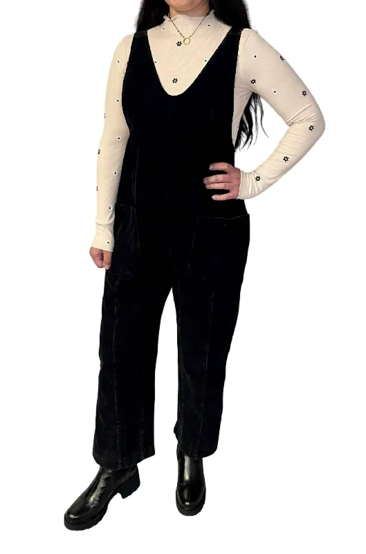 Corduroy Overall In Black Women's Loungewear Clothes