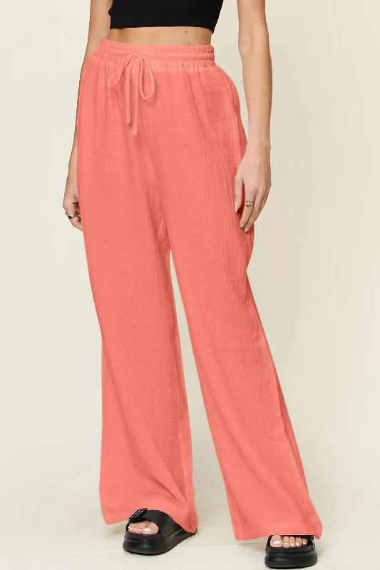 Wide Leg Drawstring Pants In Watermelon Pink Clearance Sale Online