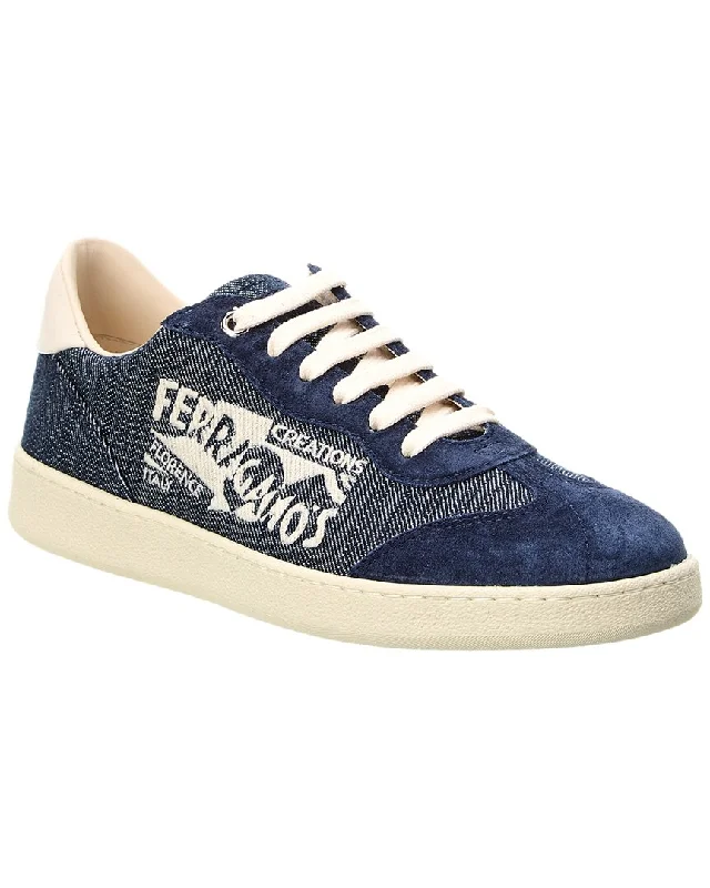 Ferragamo Achille Denim & Suede Sneaker Women's Athleisure Apparel