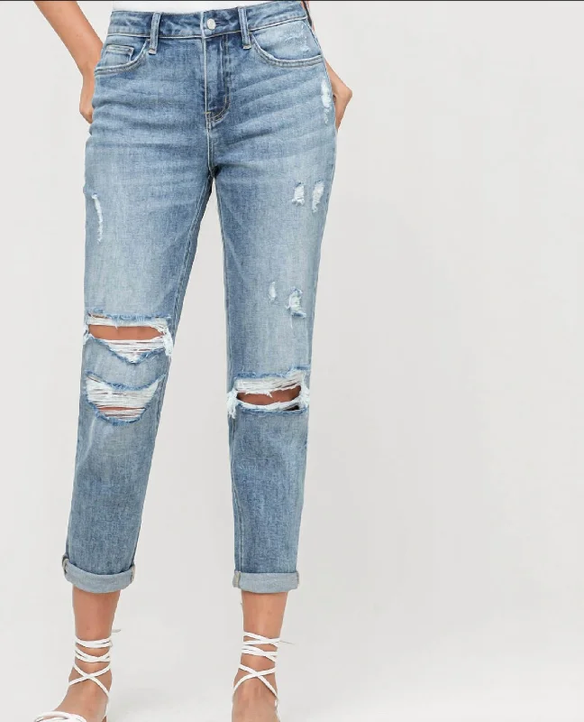 Distressed Boyfriend Jeans In Dreamland Women's Stylish Vacation Attire