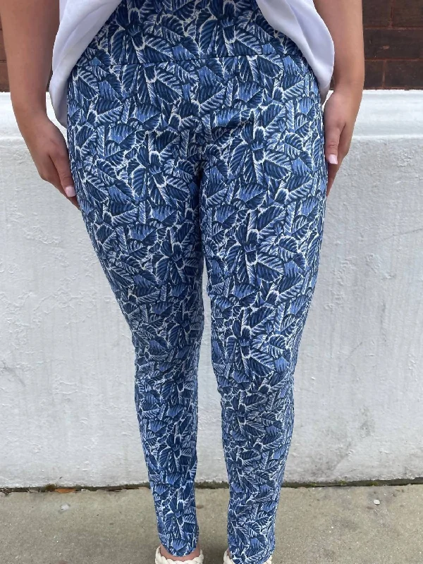 Control Stretch Patterned Pants In Blue Women's Work Outfit For The Office