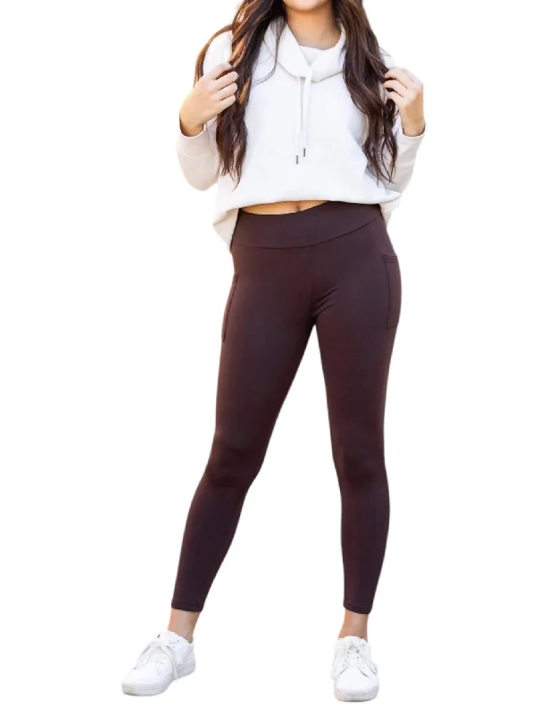 Fleece Full Length Leggings With Pockets In Brown Women's Casual Wear Clothing