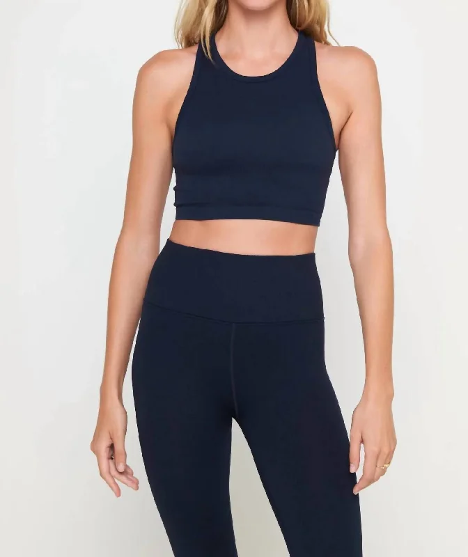 Golden Icon Jacquard Crop Tank Bra In Midnight Navy Affordable Trendy Clothes For Women