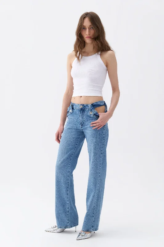 Cut-Out Detailed High Waist Jeans Trendy Outfits For Girls