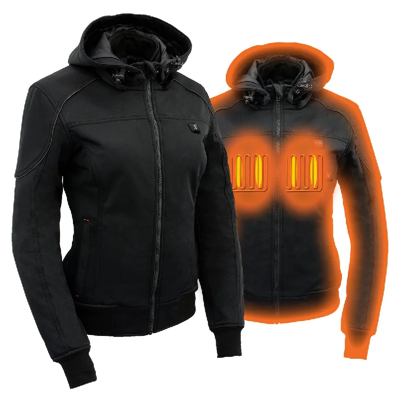 Nexgen Heat MPL2761SET Women's Black 'Heated' Soft Shell Racing Style Heated Jacket for Hiking Riding w/ Battery Women's Elegant Garments