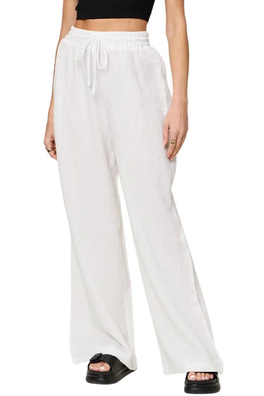 Wide Leg Drawstring Pants In White Casual Style for Busy Women