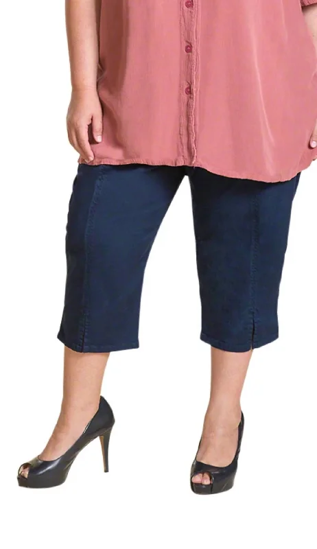 Cotton Stretch Twill Crop Pants - Plus In Navy Women's Evening Wear Outfit