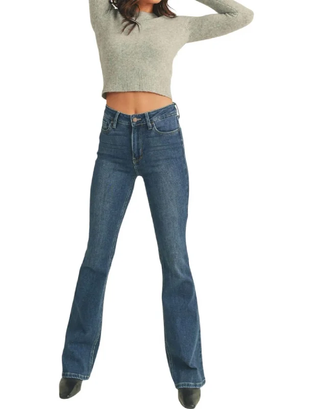 High Rise Skinny Flare Jeans In Dark Wash Denim Women's Clothing Sale Online