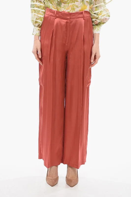 Loulou Studio Single Pleated Satin Wide Leg Pants Luxury Fashion