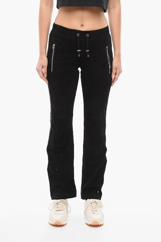 Philipp Plein Suede TOO GOOD Sweatpants with Crystals Sporty Streetwear