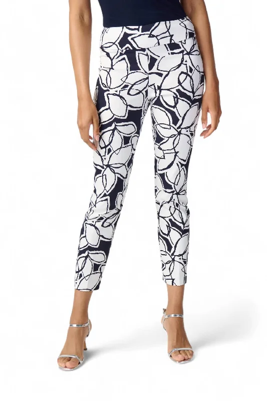 Floral Print Two Tone Pants In Midnight Blue/vanilla Women's Vacation Garments